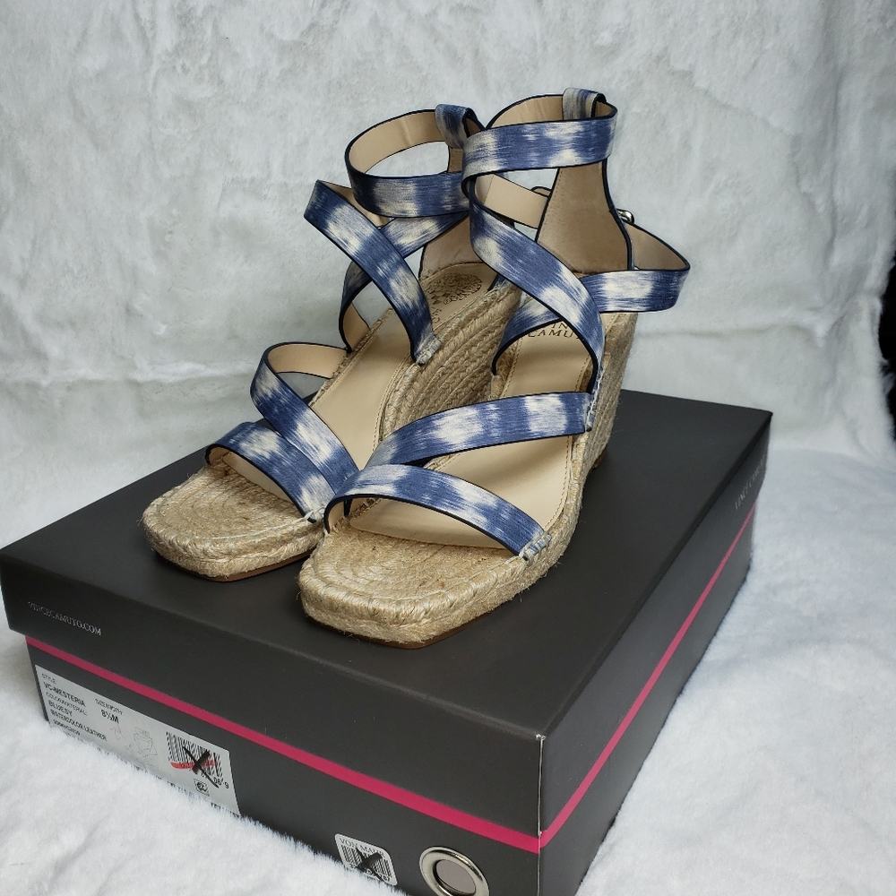 Vince Camuto NWB Mesteria Bluesy Watercolor Espadrille Wedge Size 8.5 M